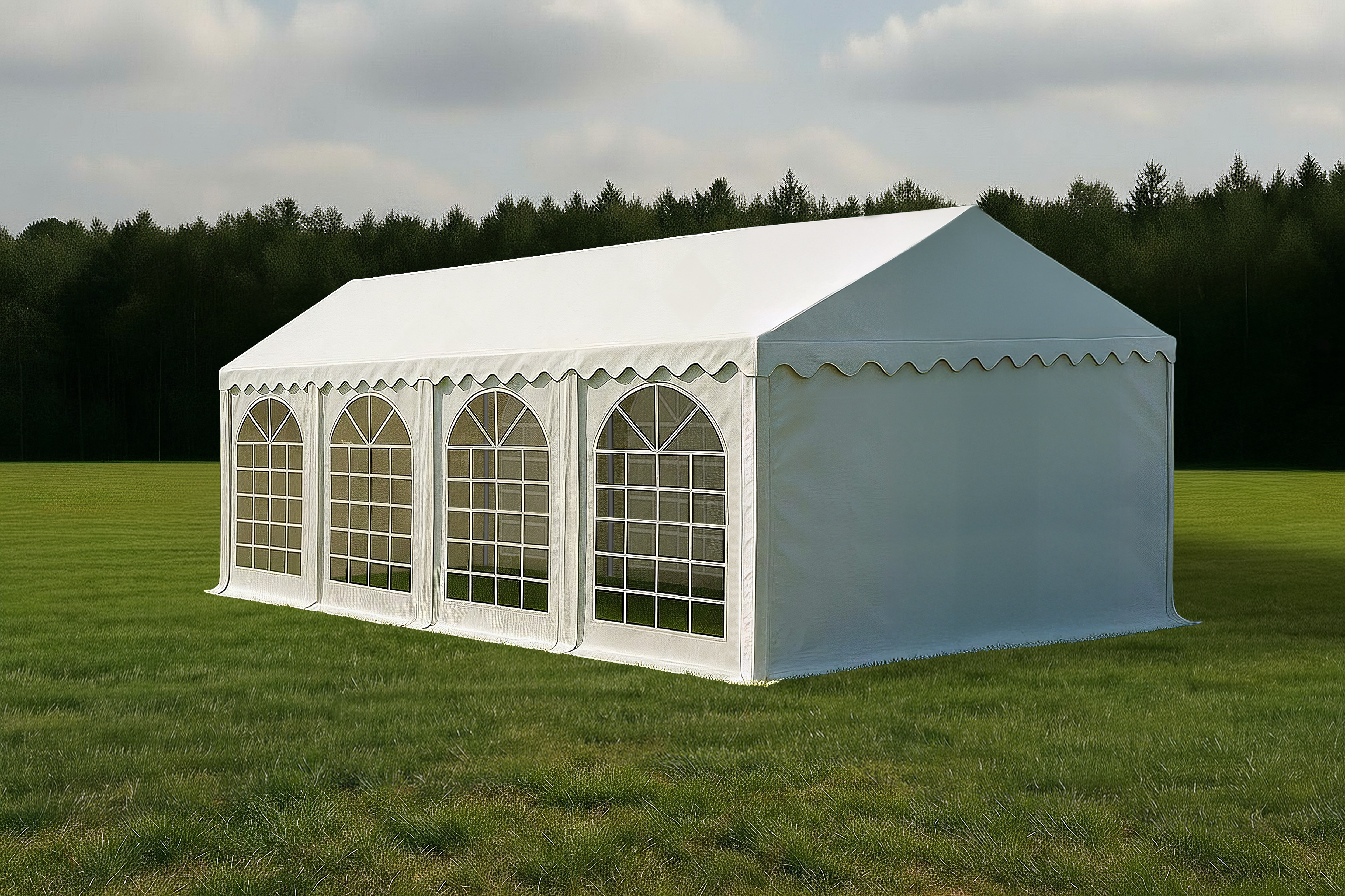 Partyzelt Professional PVC 4×8 m (Seitenhöhe 2,6 m, feuerresistent)